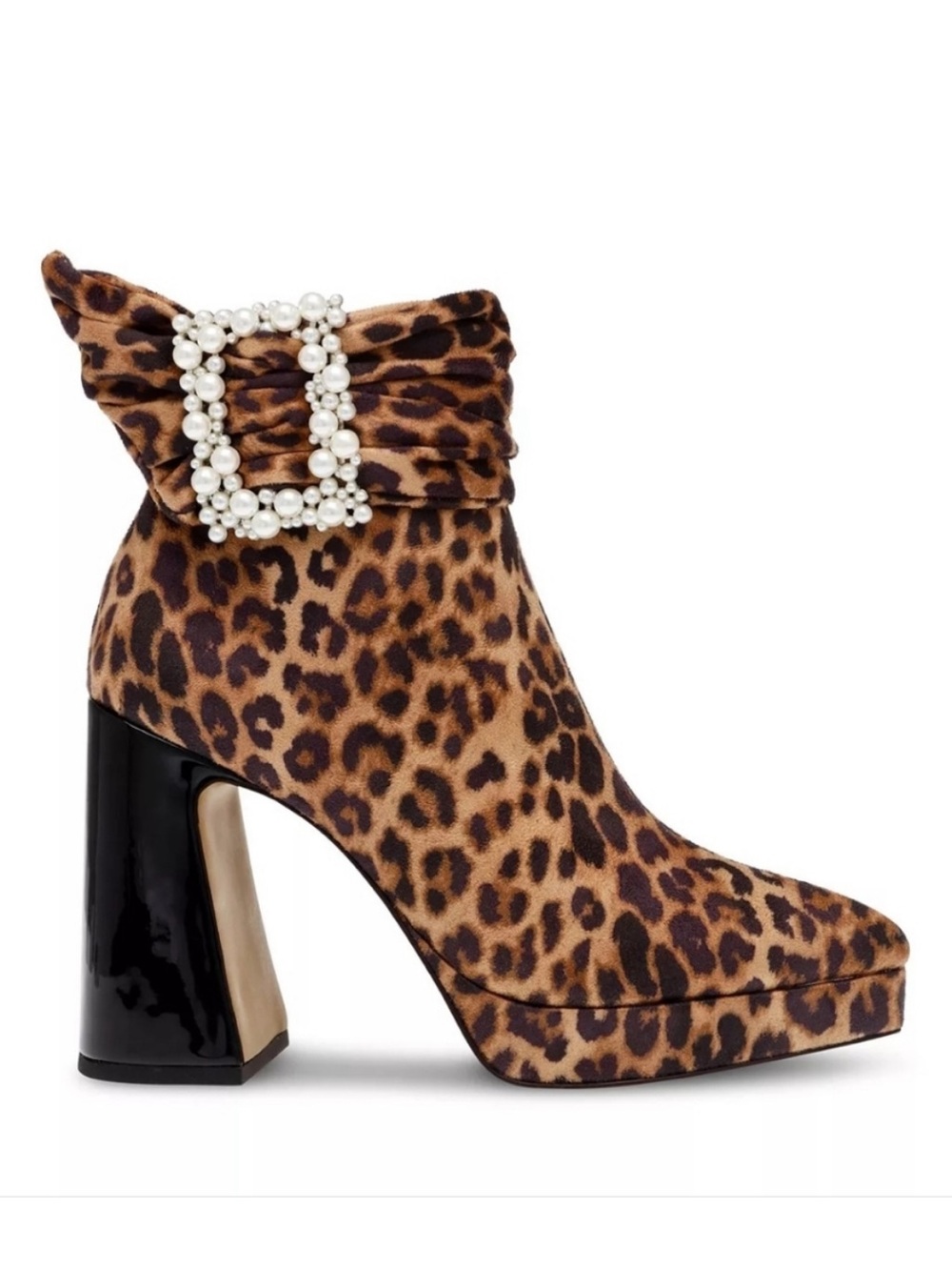 Betsey Johnson Leopard Print Idris Ankle Boots with Pearl Buckle